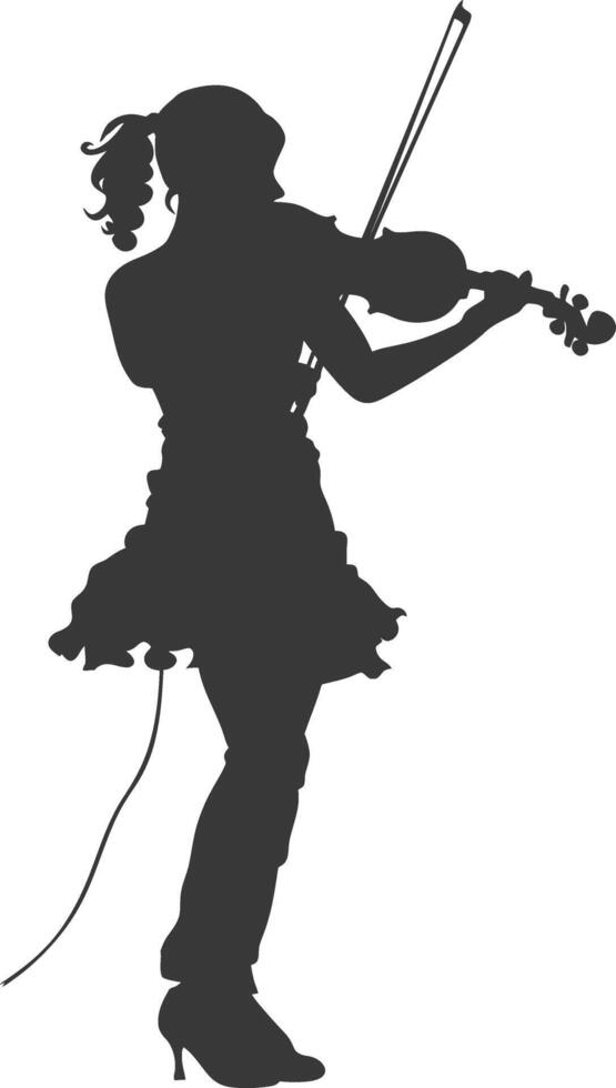 Silhouette violist women in action full body black color only vector