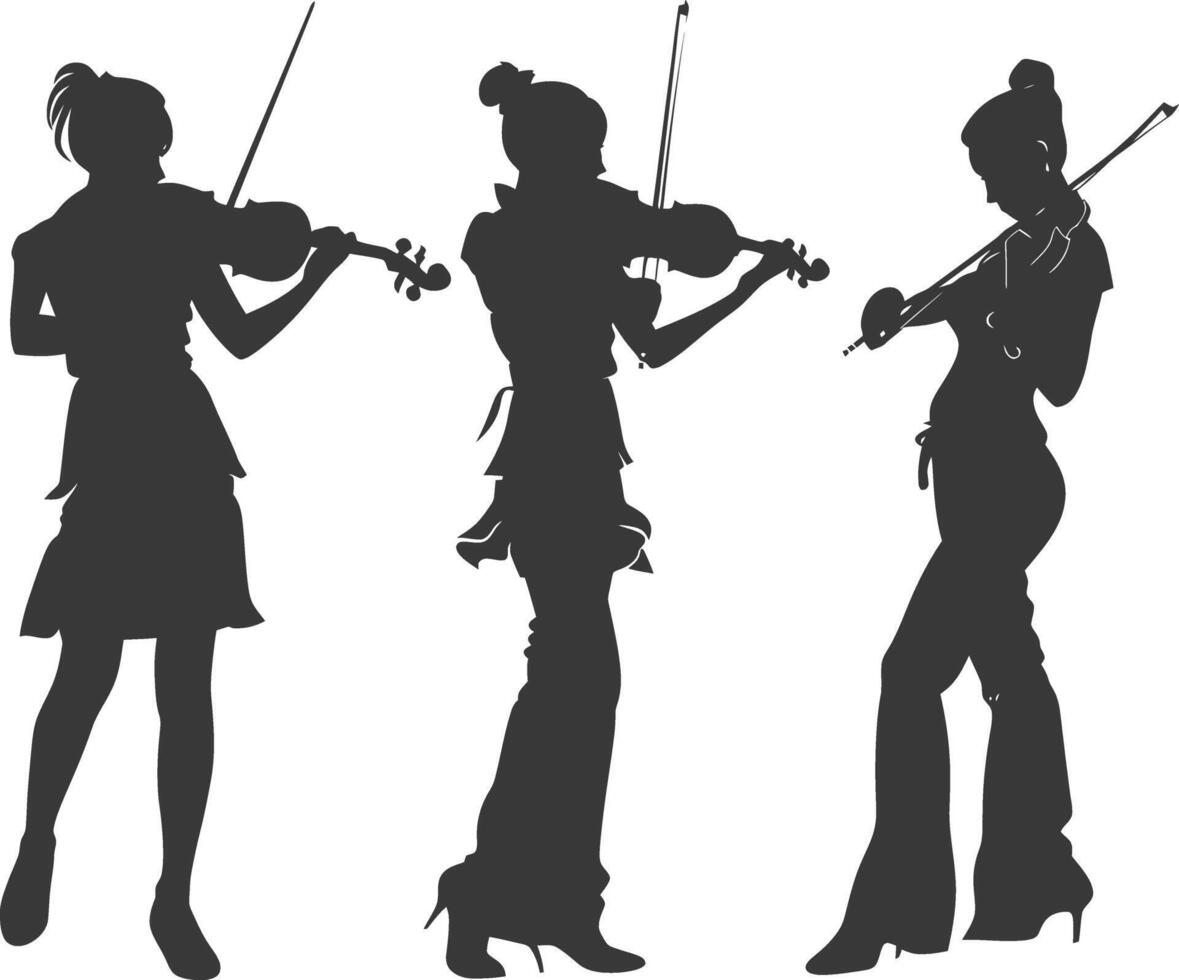 Silhouette violist women in action full body black color only vector