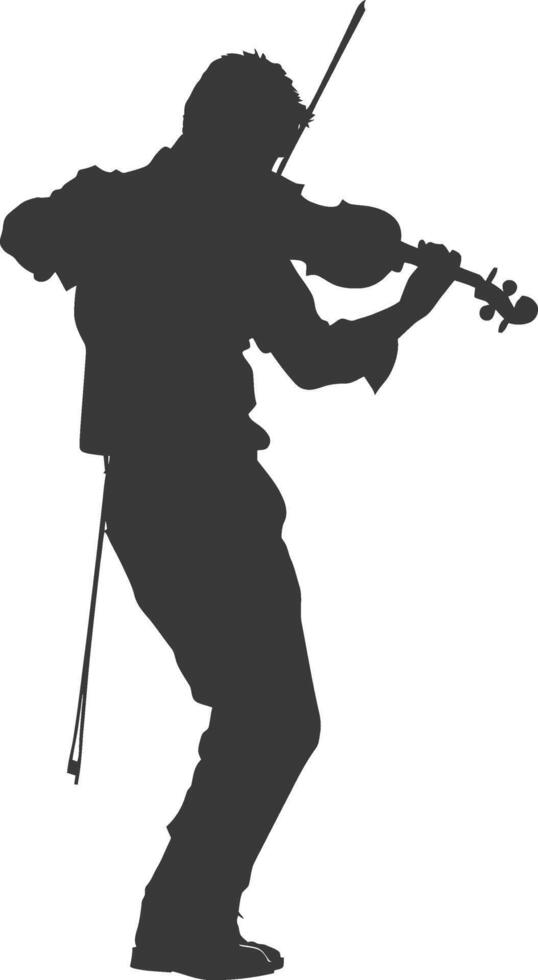 Silhouette violist in action full body black color only vector