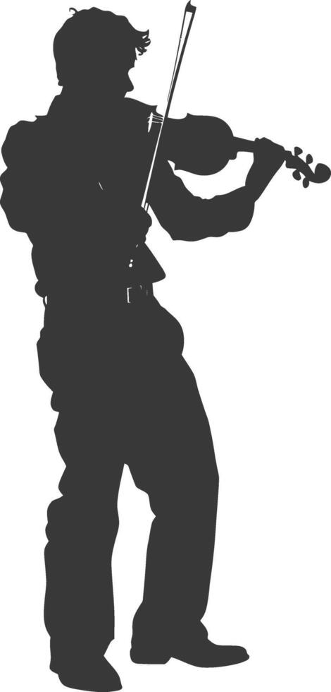 Silhouette violist in action full body black color only vector