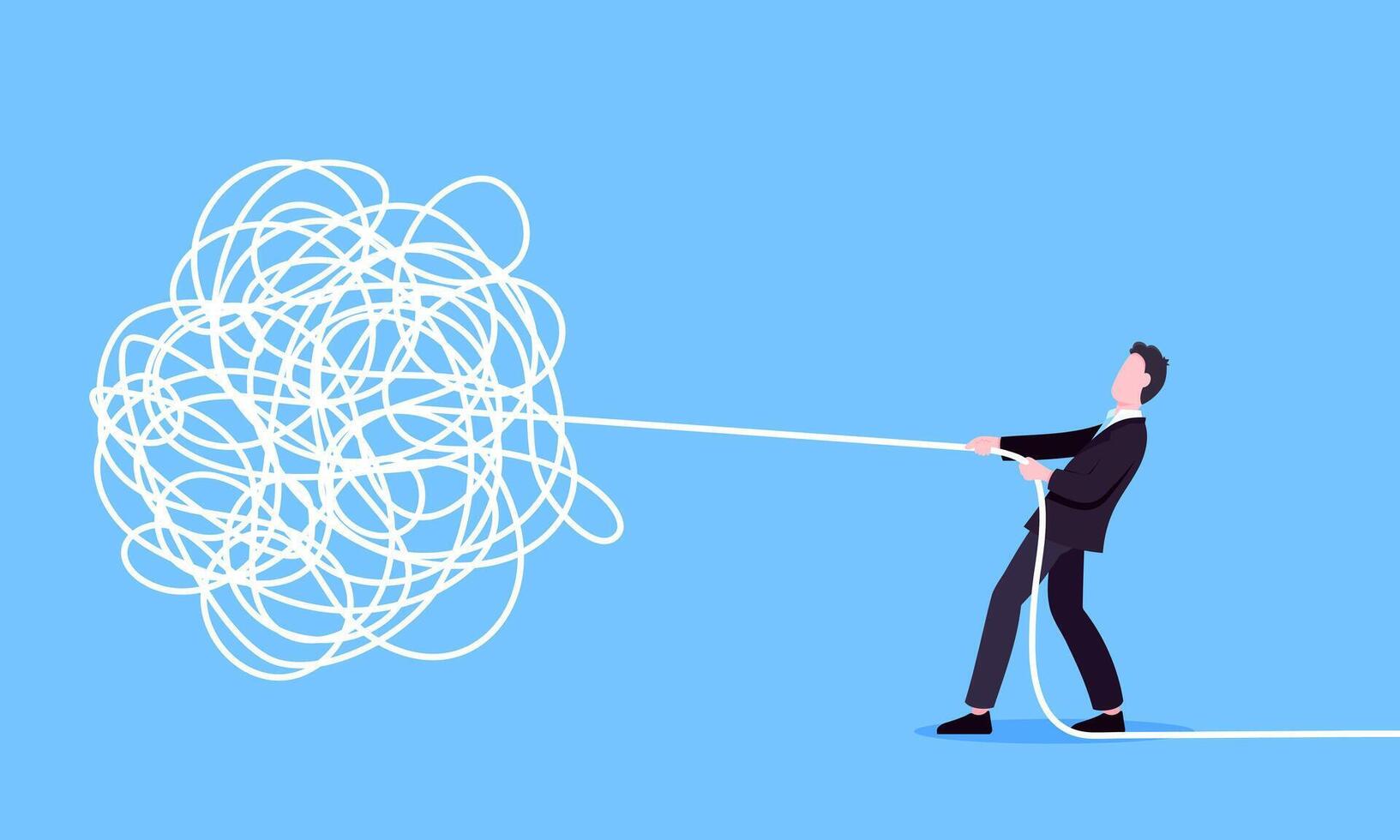 Unravel business chaos process with tangle difficult problem mess business concept vector