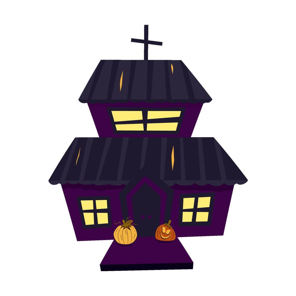 Creepy haunted house for halloween. A scary castle with windows and a roof. Old dark ruined building for ghosts. Flat illustration vector