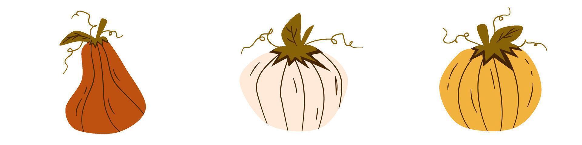 Retro Groovy Halloween set pumpkin. Trippy retro spooky elements. Groovy boho illustration. Autumn october holiday. vector