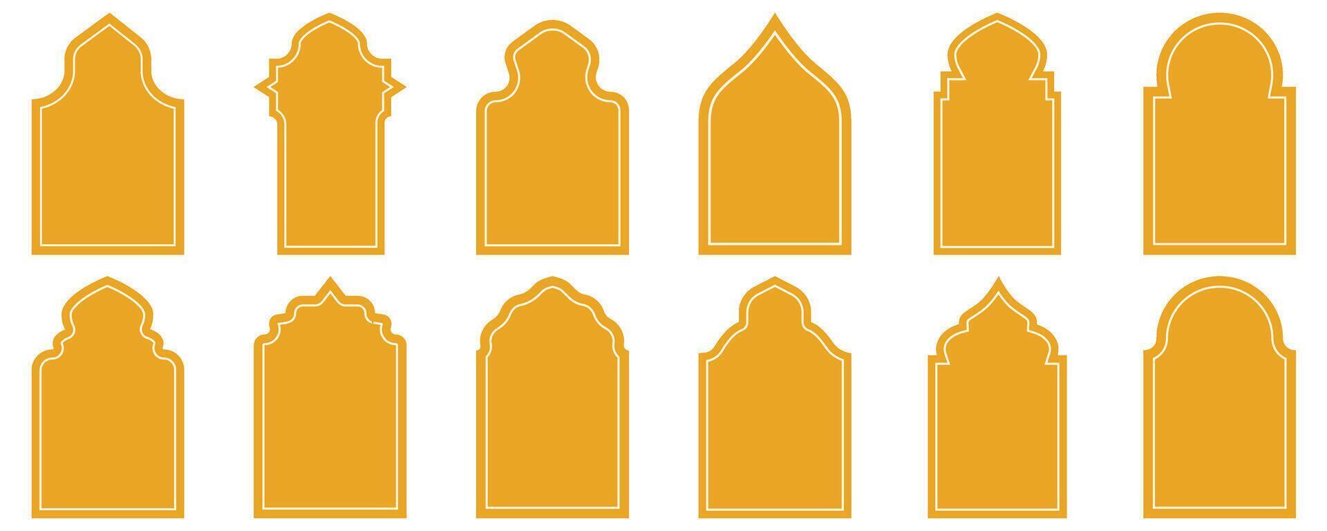 Shape Ramadan Window frame set. Arabic ramadan arches islamic ornament. Oriental architecture shape windows and doors. Flat illustration vector