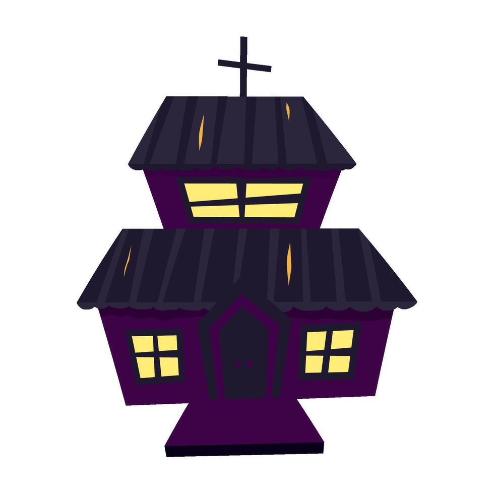 Creepy haunted house for halloween. A scary castle with windows and a roof. Old dark ruined building for ghosts. Flat illustration vector