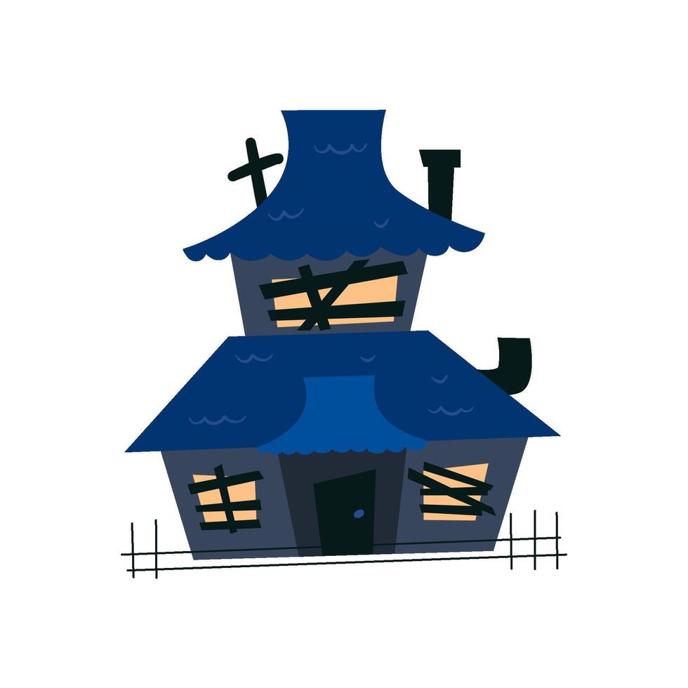 Creepy haunted house for halloween. A scary castle with windows and a roof. Old dark ruined building for ghosts. Flat illustration vector