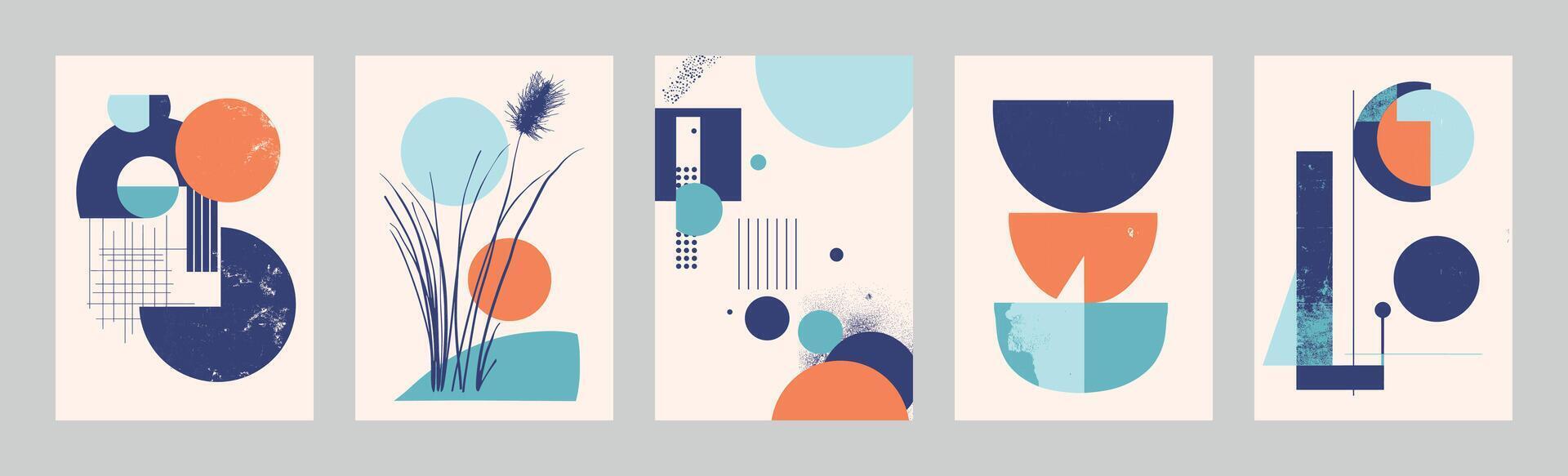 Bauhaus posters, artworks inspired by Postmodern, abstract dynamic symbols, bold geometric shapes, useful for web background, poster art design, magazine front page, hi-tech print cover artwork vector