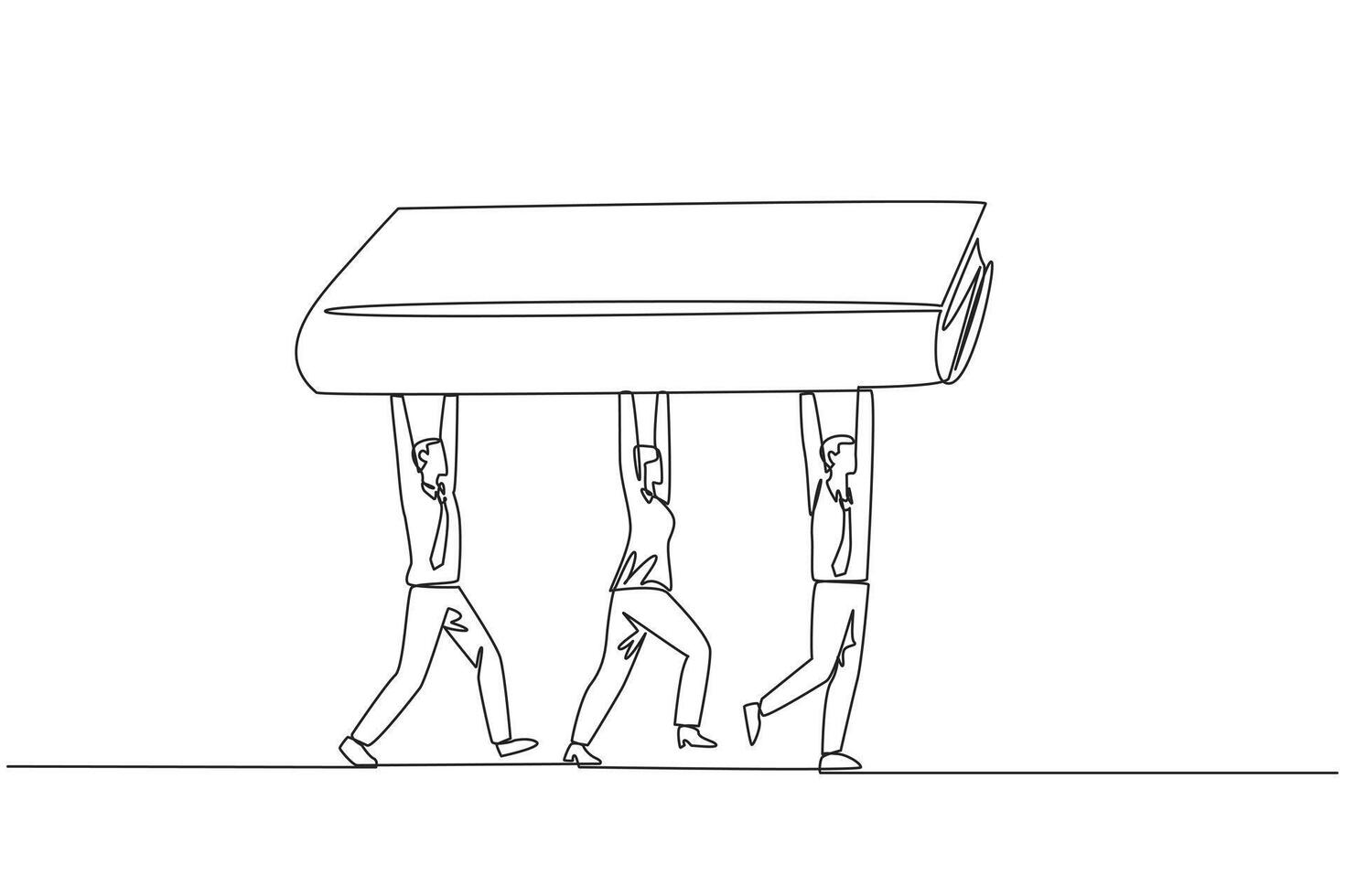 Continuous one line drawing a group of businessmen and businesswomen work together carrying a book. Read to broaden the knowledge. For better business. Single line draw design illustration vector