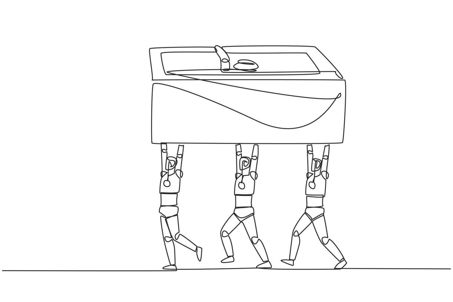 Continuous one line drawing a group of robots work together carrying safe deposit box. Take part in securing important things. Security robots. Technology. Single line draw design illustration vector