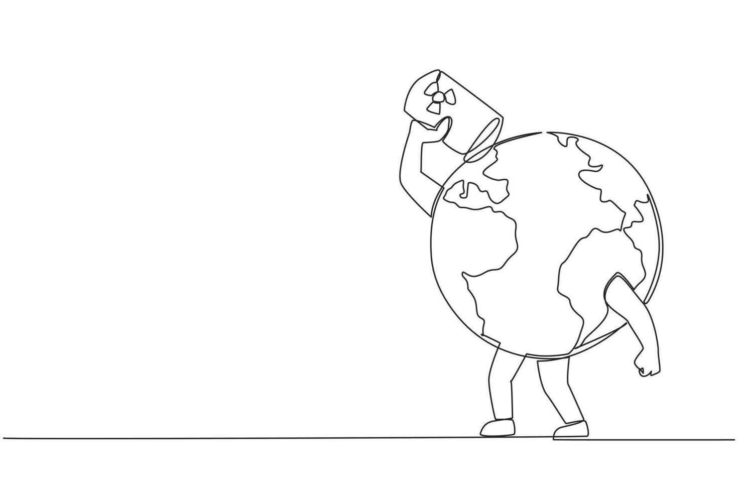 Single continuous line drawing globe drinking oil drums. Exploiting natural resources can also damage earth. Dangerous to earth. The extinction of the ecosystem. One line design illustration vector