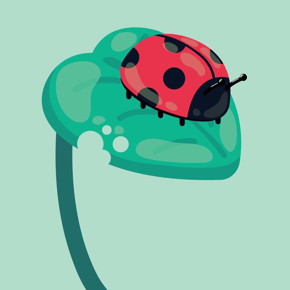 cute ladybug rests on a leaf vector