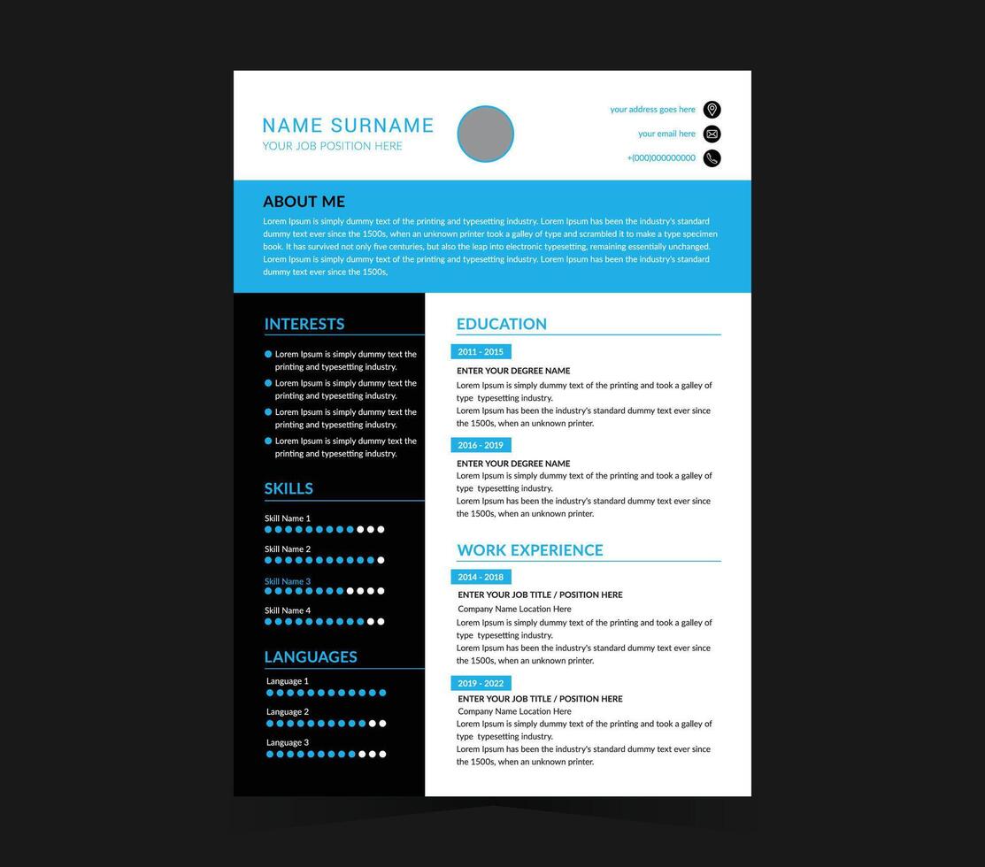 CV template or modern resume and design. vector