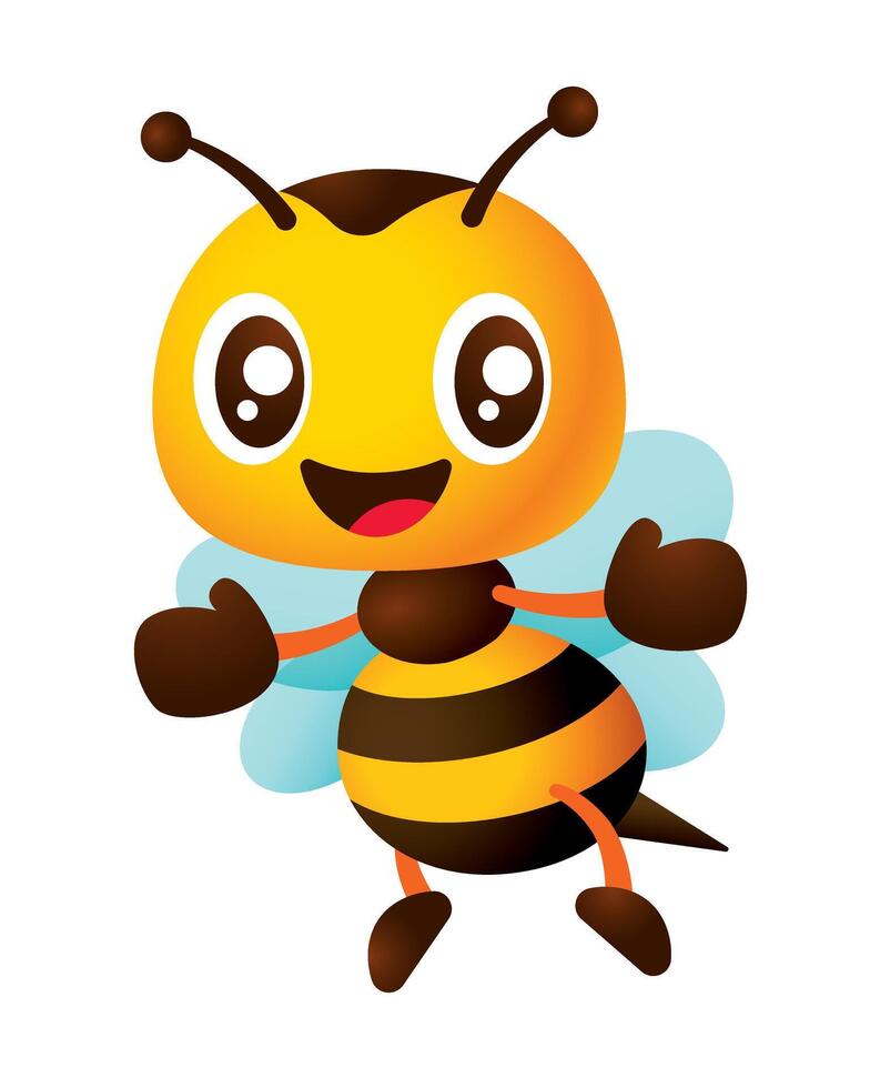 Cute honey bee welcome hand gesture cartoon illustration vector