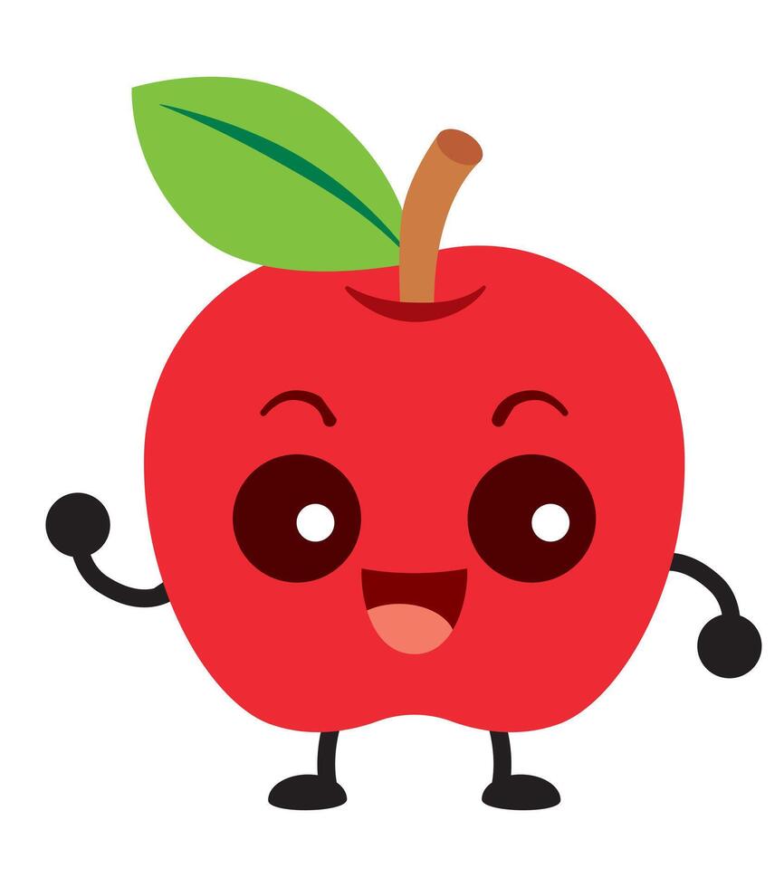 Cartoon cute red apple fruit character illustration vector