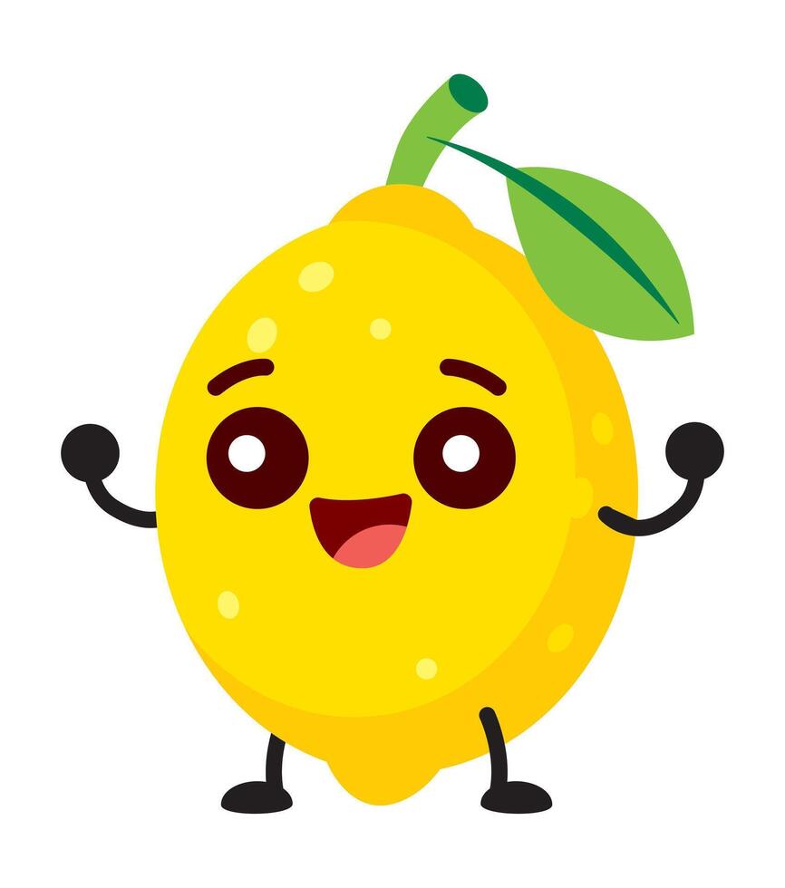 Cartoon cute happy lemon fruit character illustration vector