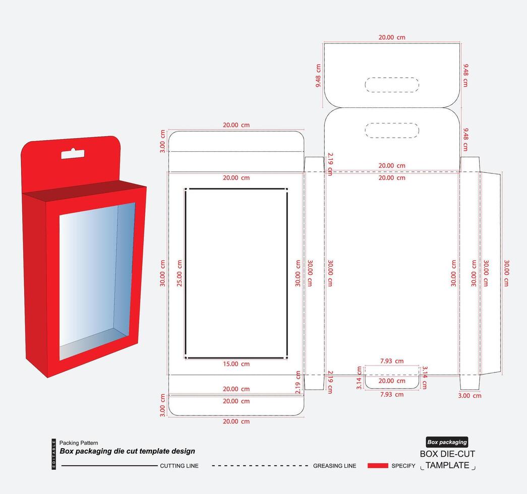 colgando caja embalaje morir cortar modelo diseño 3d burlarse de arriba vector