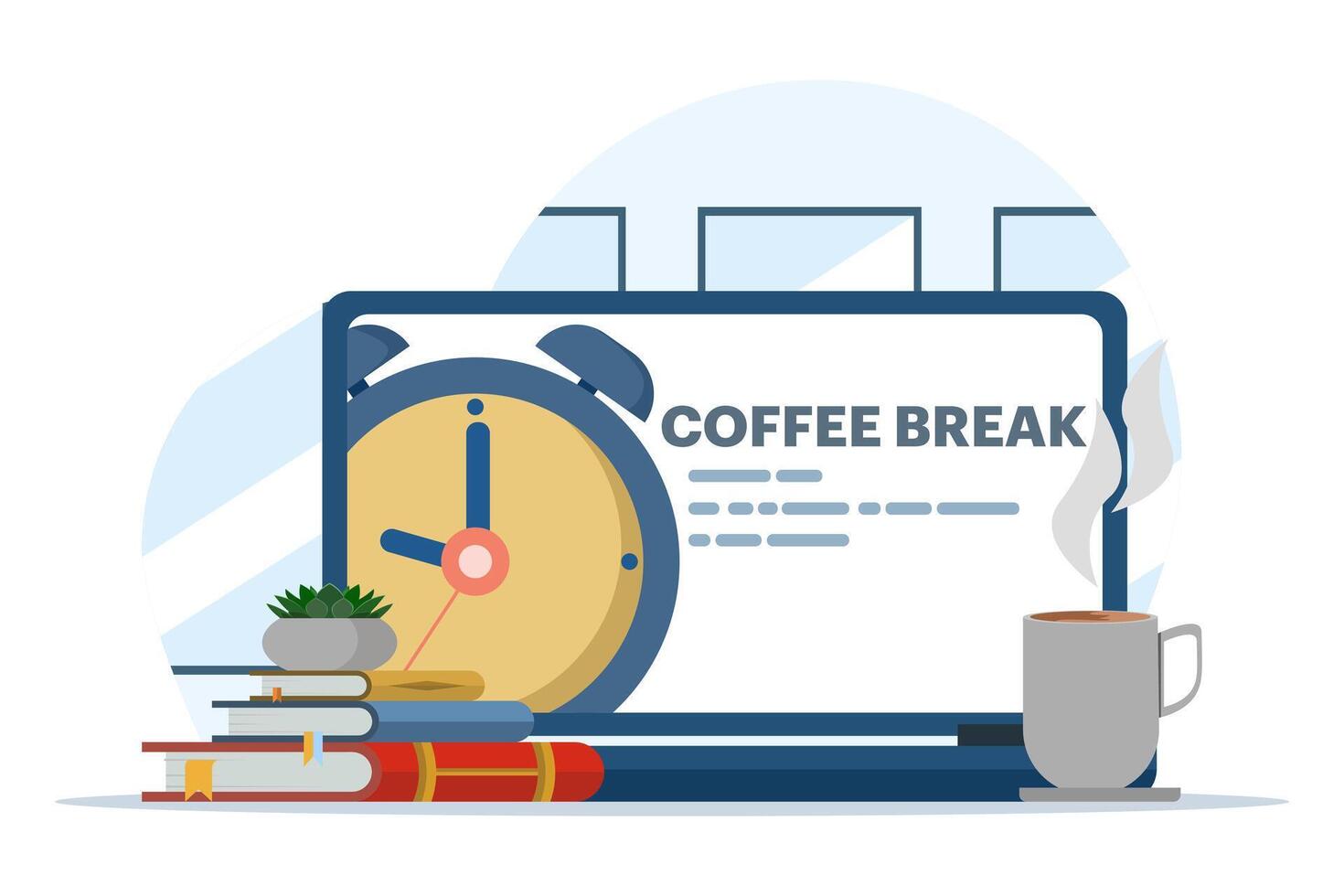 concept of coffee break, work break, health benefits of body, mind and emotions, thought process, start and idea search , flat illustration on white background. vector