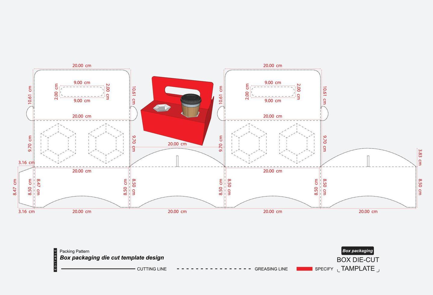 taza poseedor caja con troquelado modelo vector