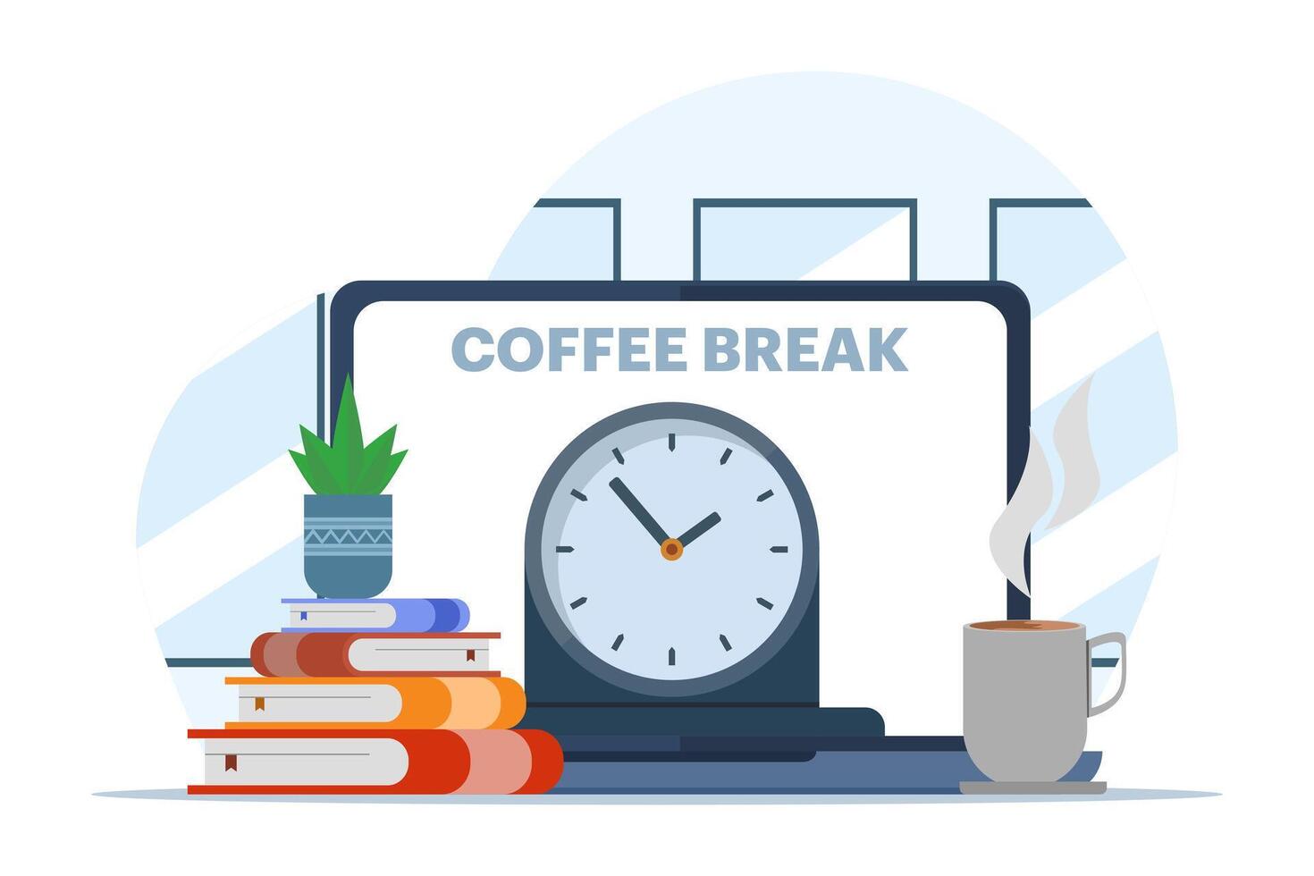 concept of coffee break, work break, health benefits of body, mind and emotions, thought process, start and idea search , flat illustration on white background. vector