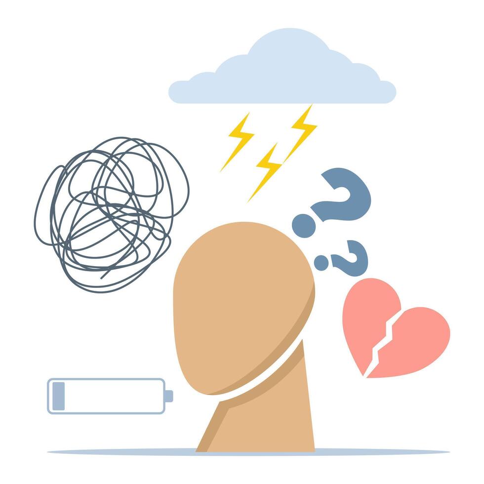 concept of mental depression, mental health and psychotherapy, anxiety, stress, emotional exhaustion and other psychological problems, flat illustration on a white background. vector
