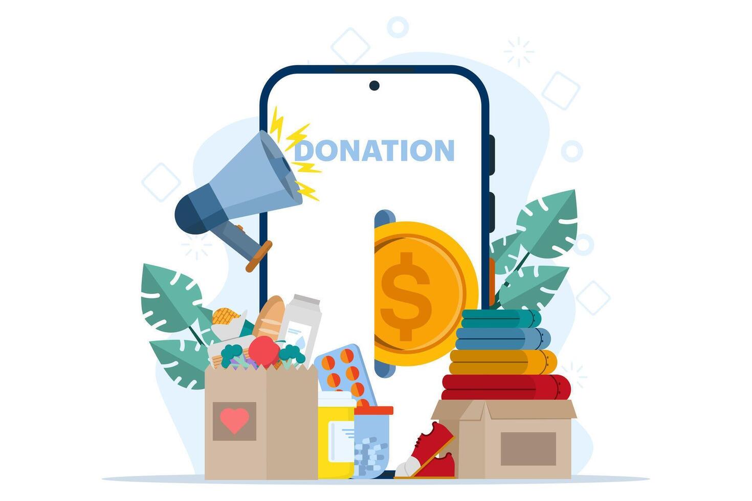 Donation, philanthropy, crowdfunding concept. Collection of fundraising abstract illustrations. Crowdsourcing, raising money on the internet, financial support and charity project metaphor. vector