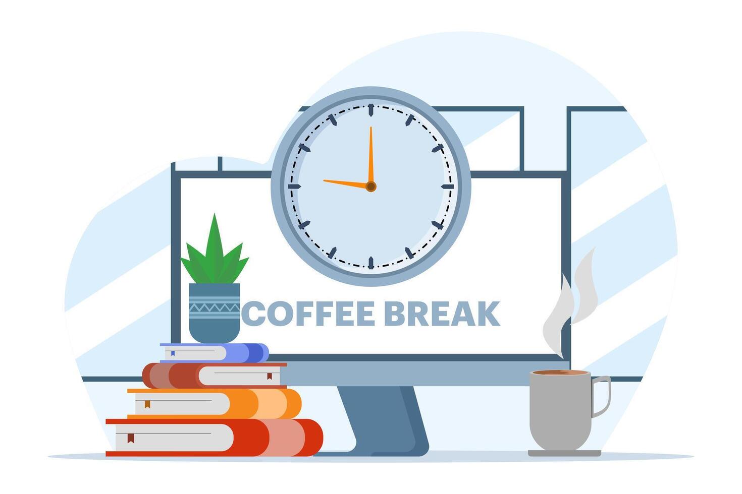 concept of coffee break, work break, health benefits of body, mind and emotions, thought process, start and idea search , flat illustration on white background. vector
