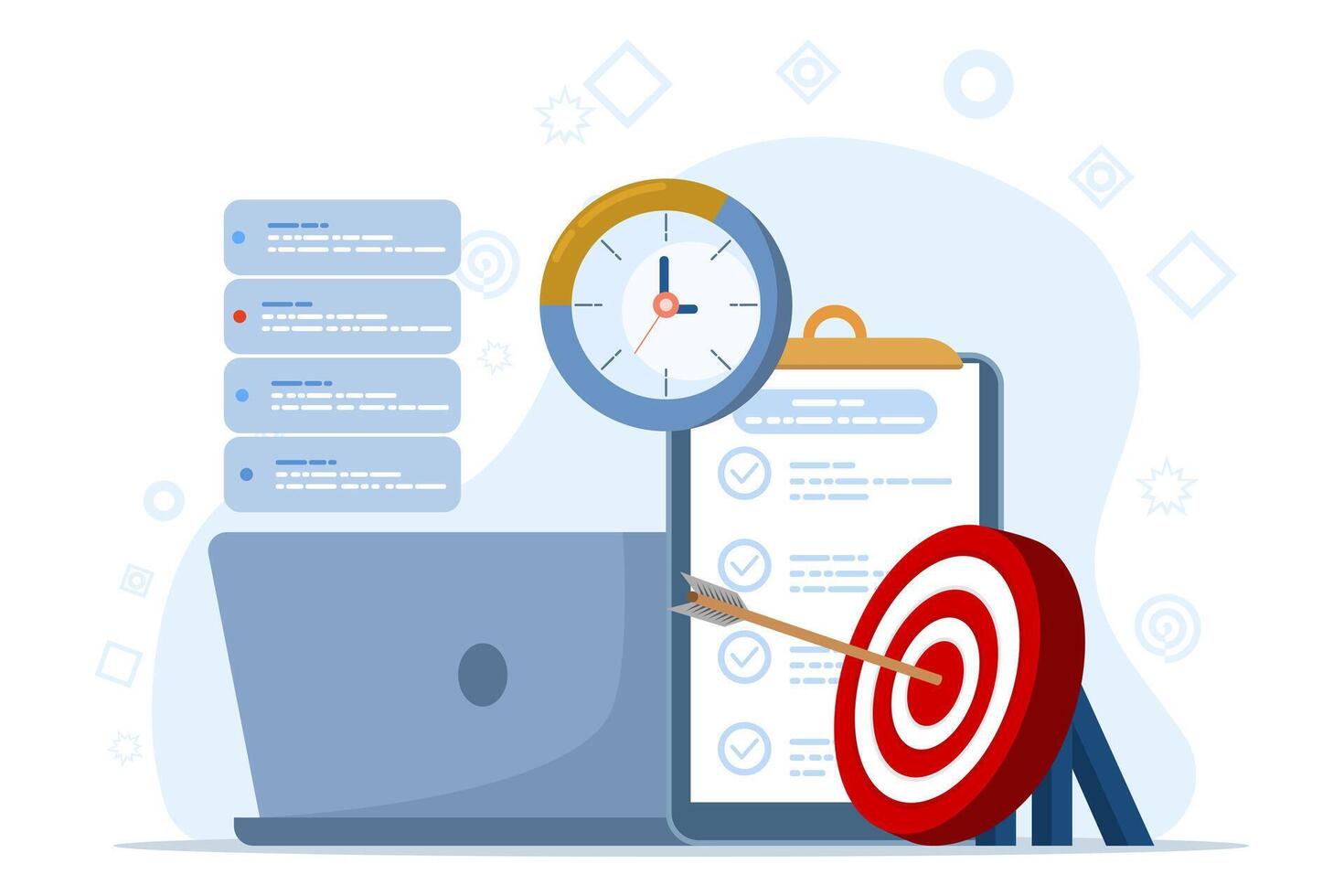 concept of time schedule, time management, deadline, planner, start-up, organization, time organization efficiency. Project team work schedule. Good business processes. time control plan. vector