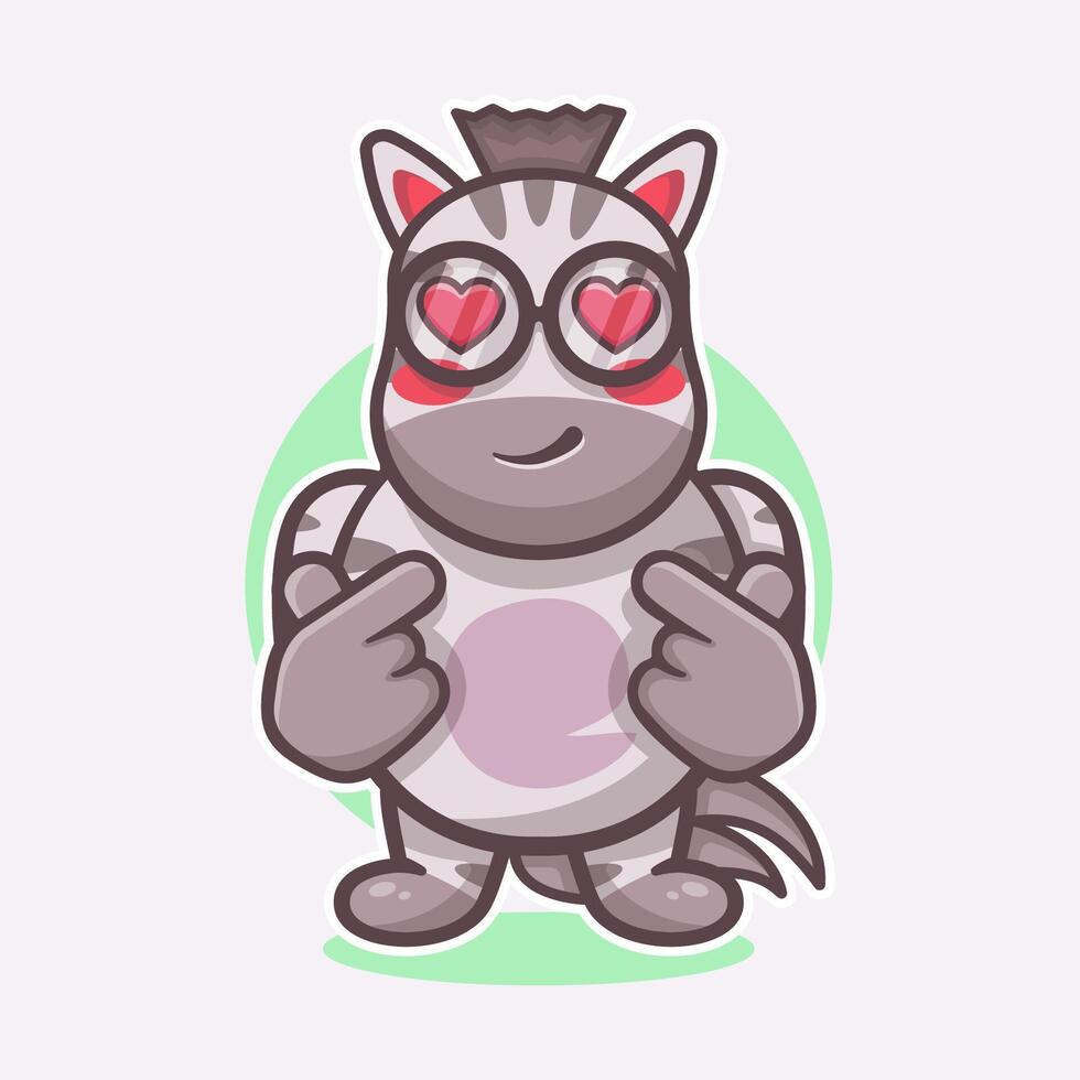 kawaii cebra animal personaje mascota con amor firmar mano gesto aislado dibujos animados vector