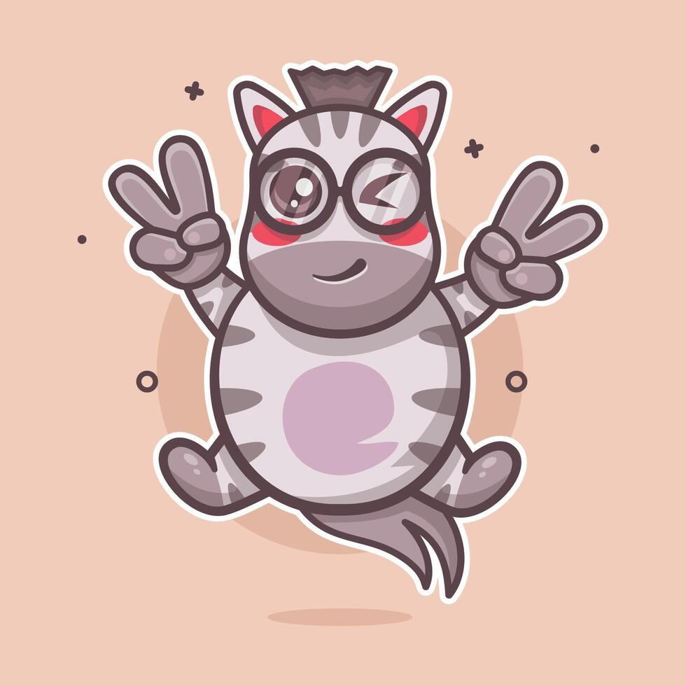 funny zebra animal character mascot with peace sign hand gesture isolated cartoon vector