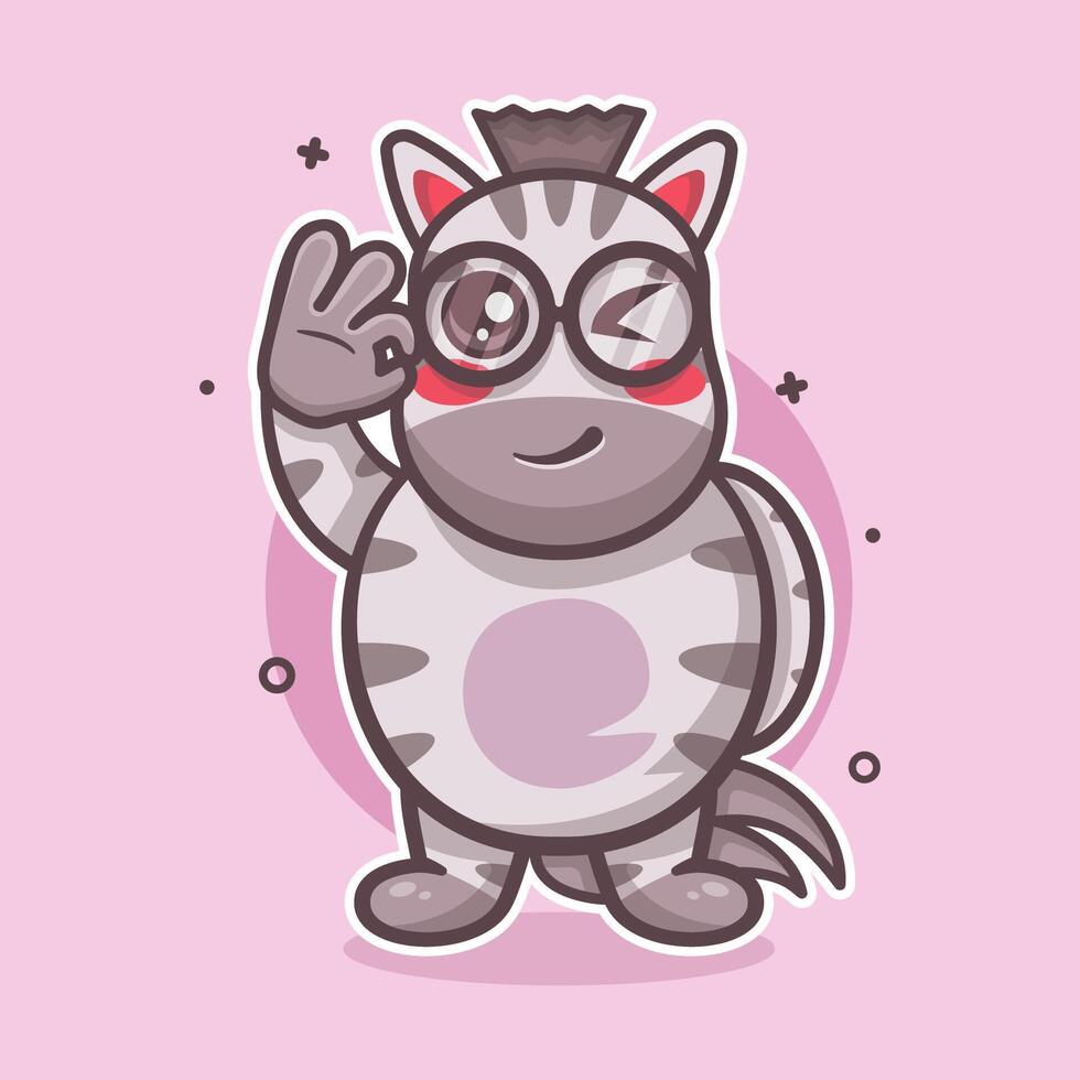 funny zebra animal character mascot with ok sign hand gesture isolated cartoon vector