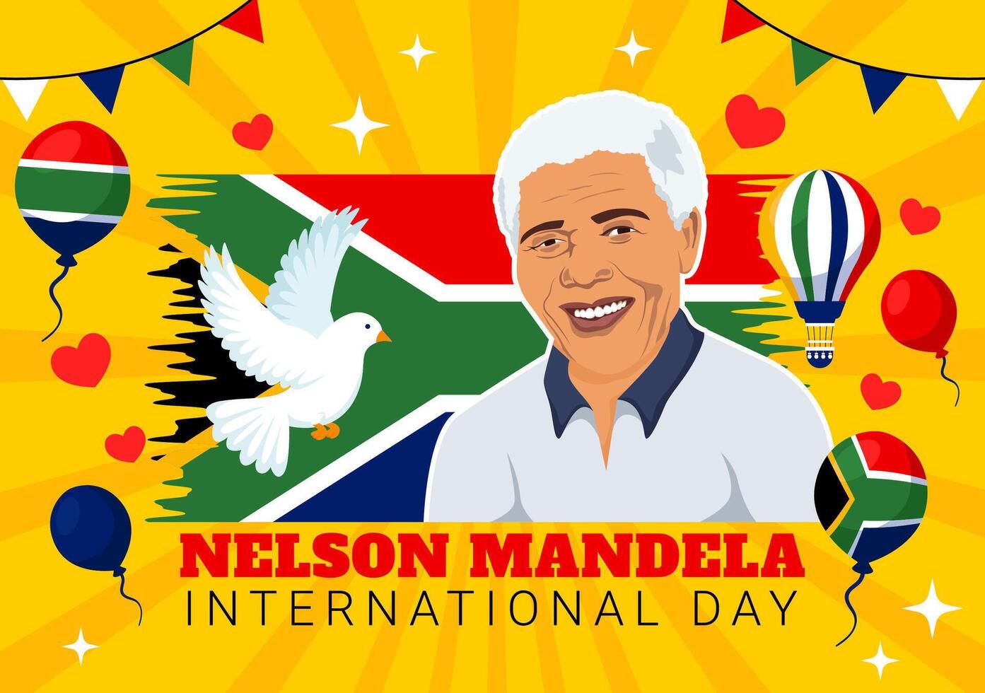 Happy Nelson Mandela International Day Illustration on 18 July with South Africa Flag and Ribbon in Flat Cartoon Background Design vector