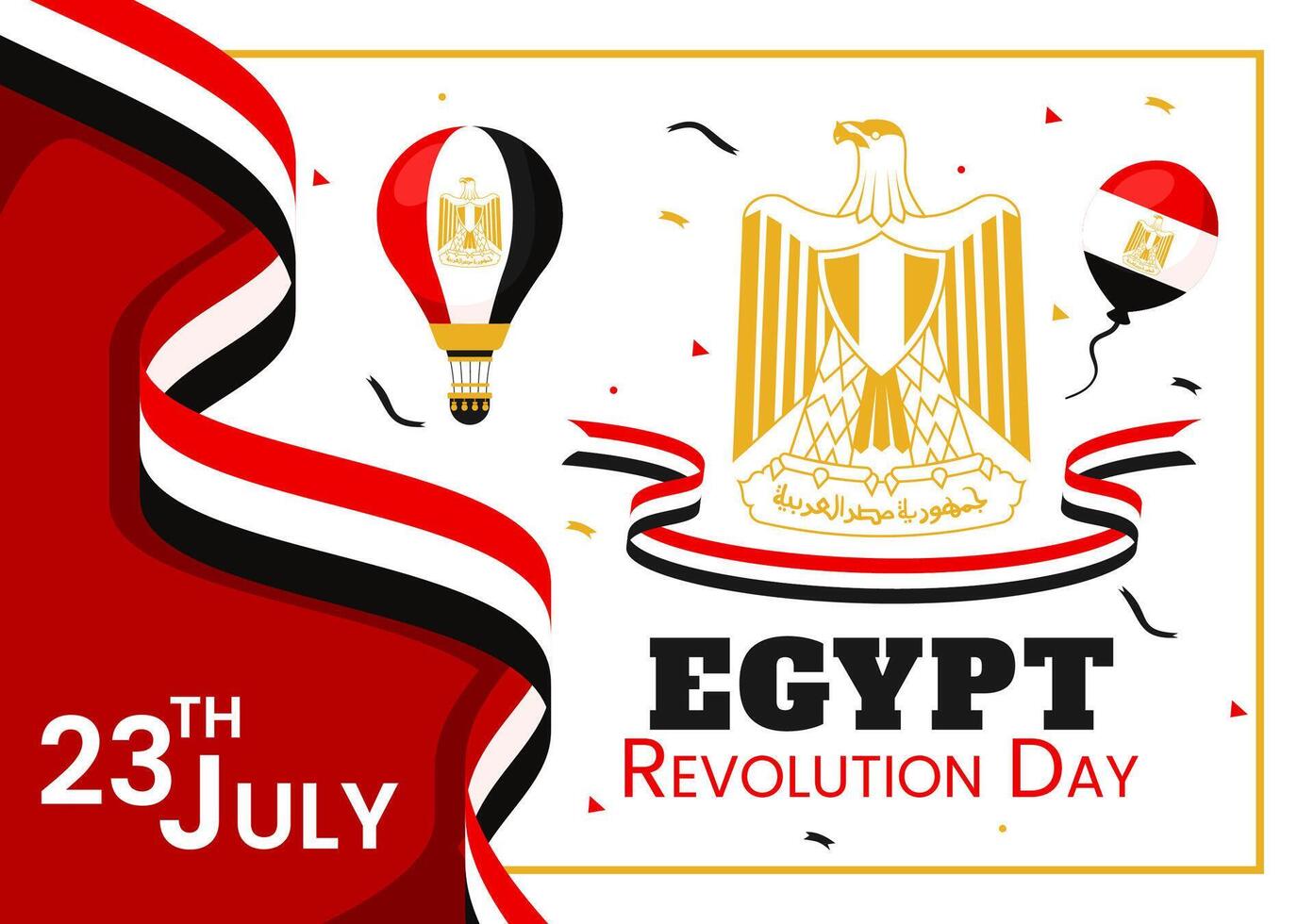 Happy Egypt Revolution Day Illustration on July 23 with Waving Flag and Ribbon in National Holiday Flat Cartoon Background Design vector