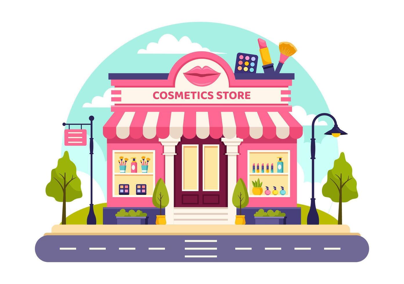 Cosmetics Store Illustration with Girl Skincare, Cosmetic, Perfume, Makeup and Beauty Products Choice in in Flat Cartoon Background vector