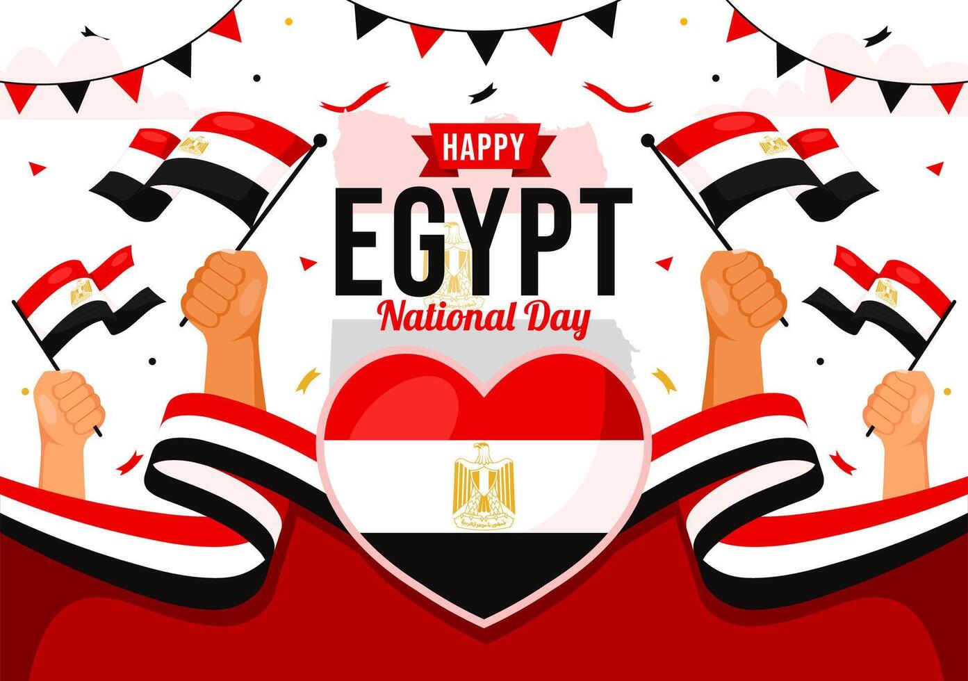 Happy Egypt Revolution Day Illustration on July 23 with Waving Flag and Ribbon in National Holiday Flat Cartoon Background Design vector