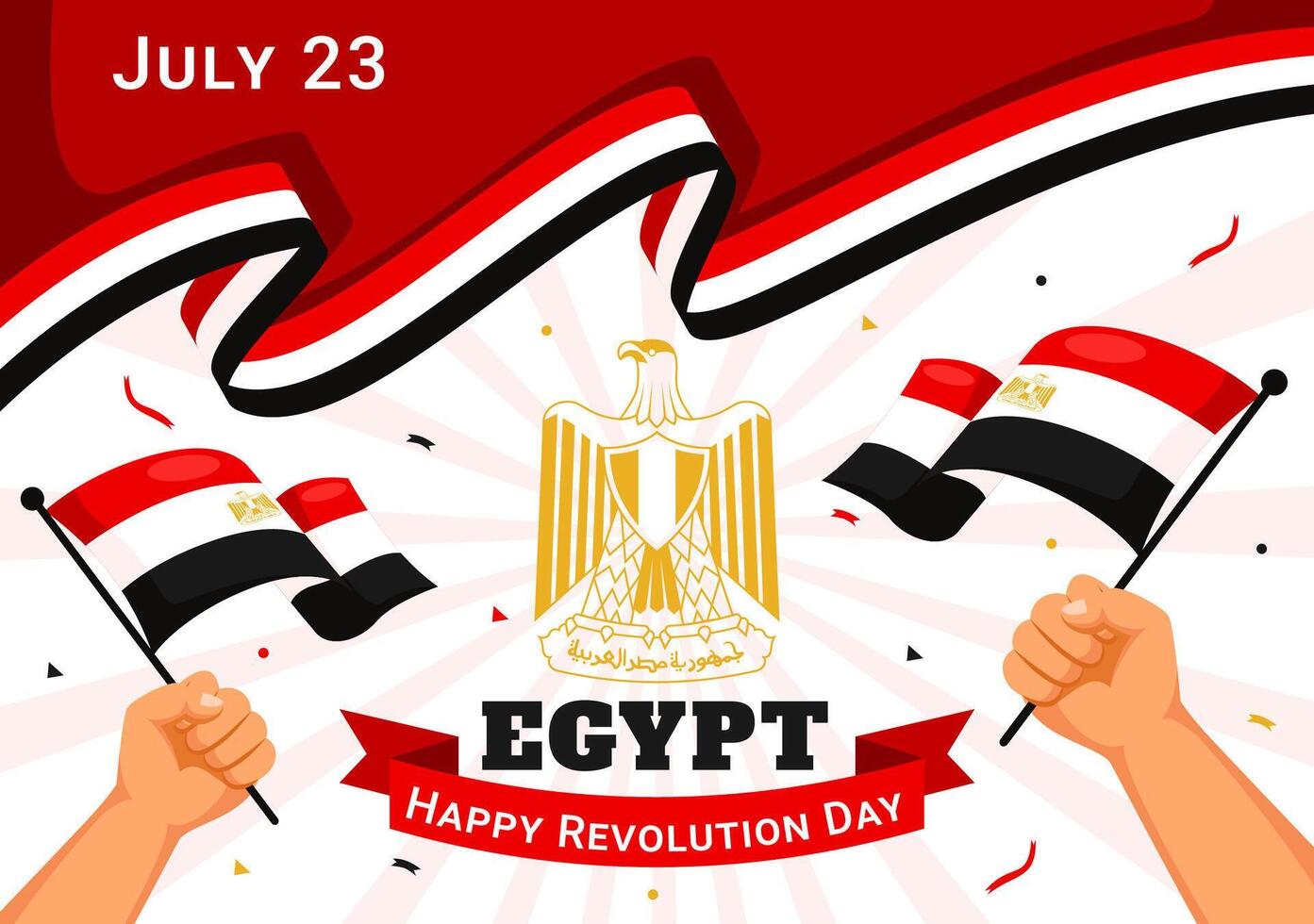 Happy Egypt Revolution Day Illustration on July 23 with Waving Flag and Ribbon in National Holiday Flat Cartoon Background Design vector