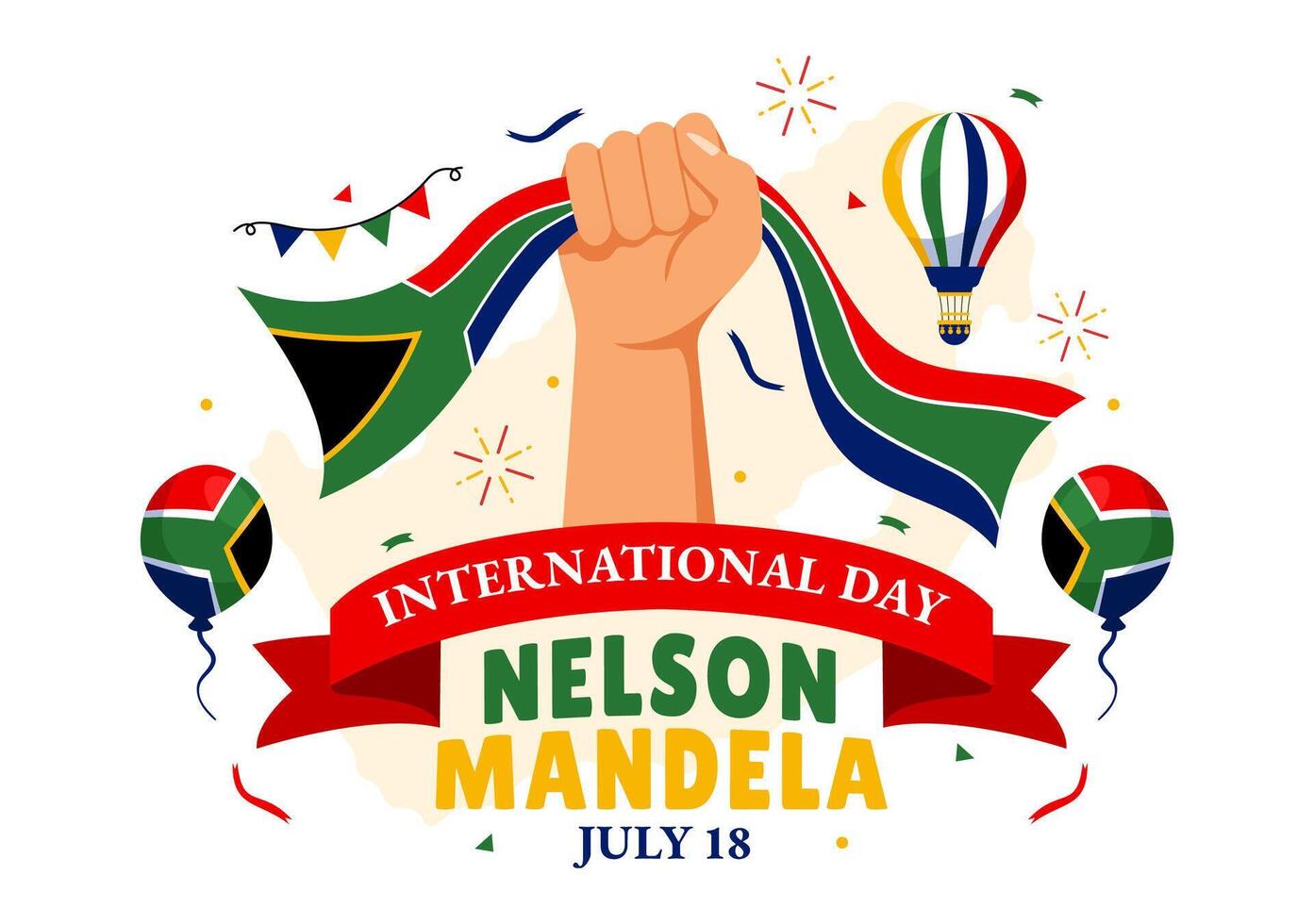 Happy Nelson Mandela International Day Illustration on 18 July with South Africa Flag and Ribbon in Flat Cartoon Background Design vector