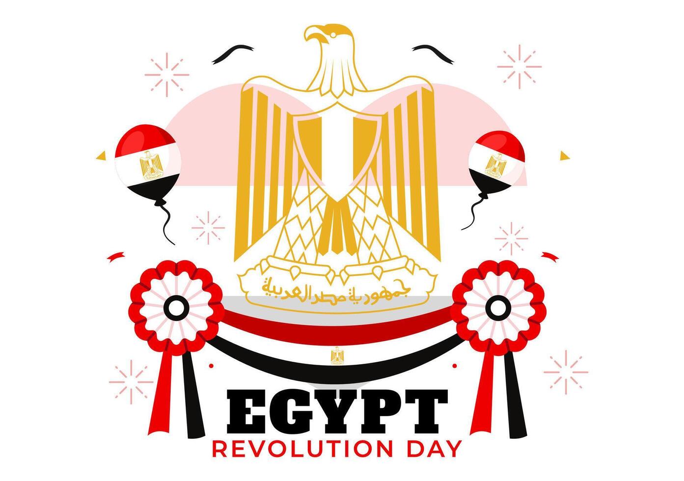 Happy Egypt Revolution Day Illustration on July 23 with Waving Flag and Ribbon in National Holiday Flat Cartoon Background Design vector