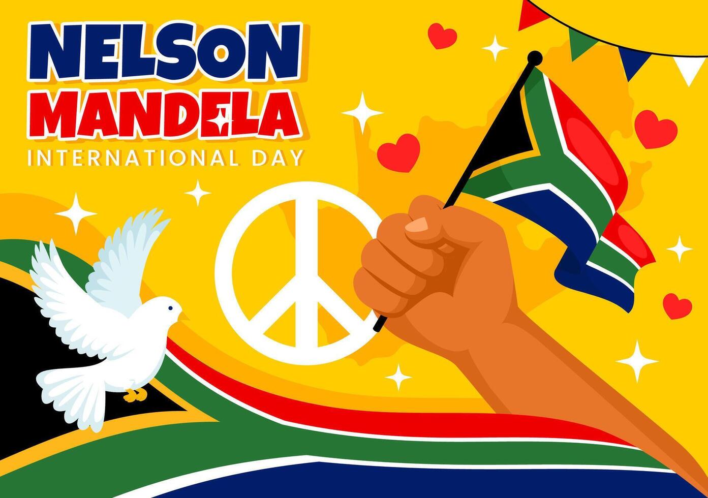 contento nelson mandela internacional día ilustración en 18 julio con sur África bandera y cinta en plano dibujos animados antecedentes diseño vector