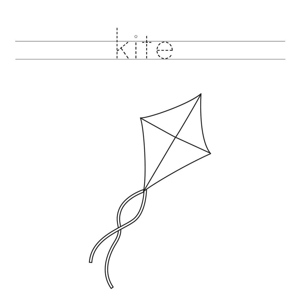 Trace the letters and color kite. Handwriting practice for kids. vector