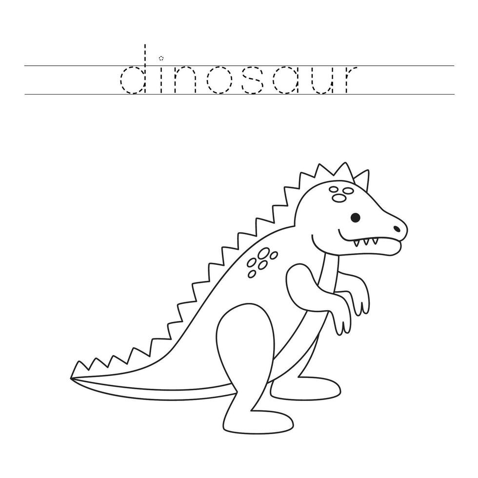 Trace the letters and color cartoon toy dinosaur. Handwriting practice for kids. vector