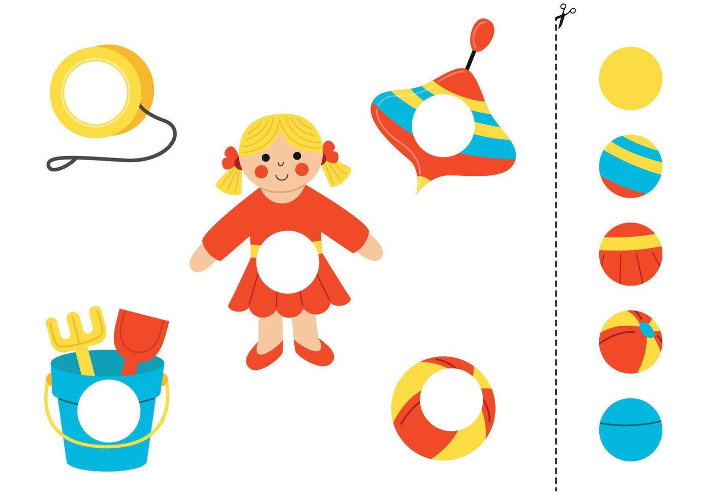 Cut and glue parts of cute cartoon children toys. vector