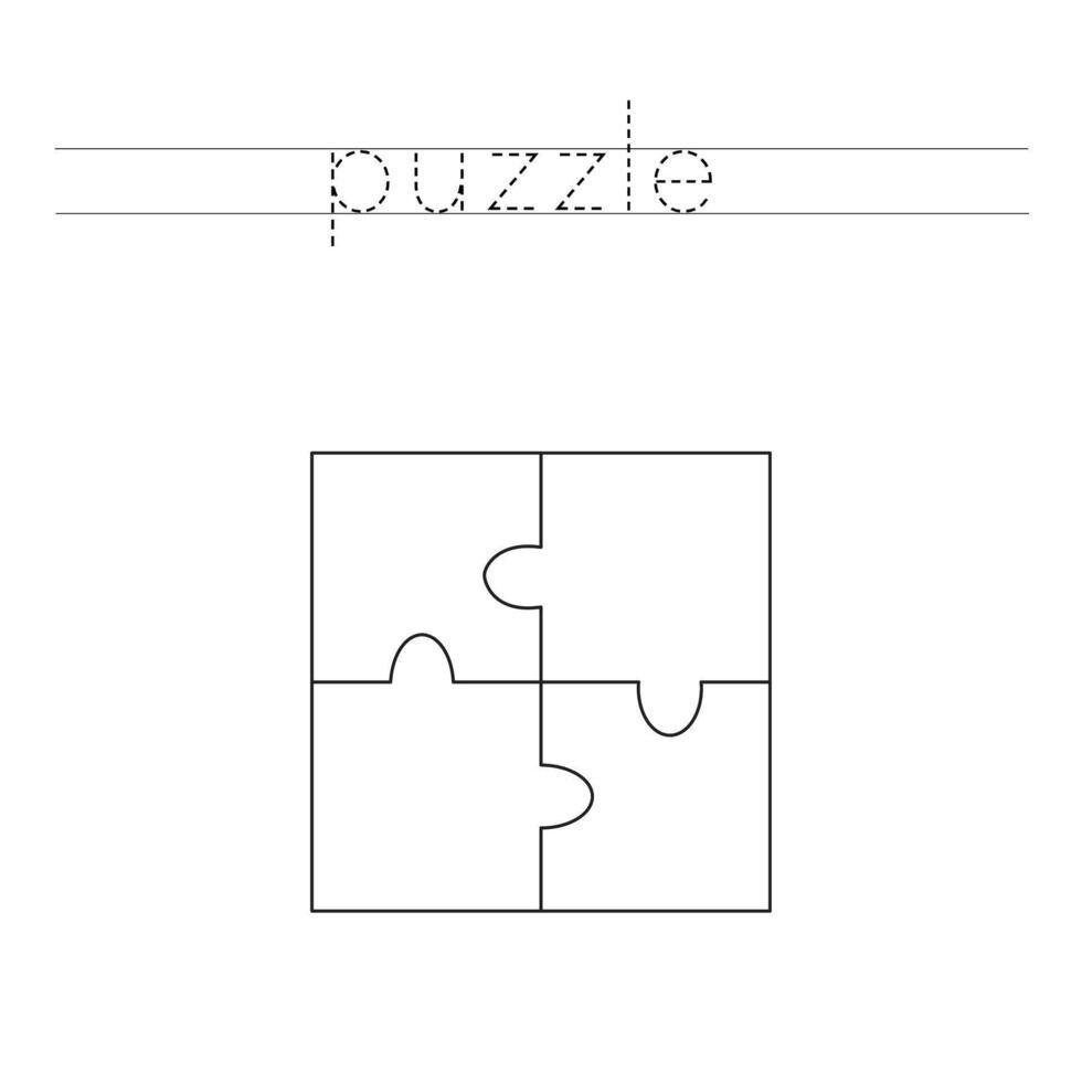 Trace the letters and color kids puzzle. Handwriting practice for kids. vector