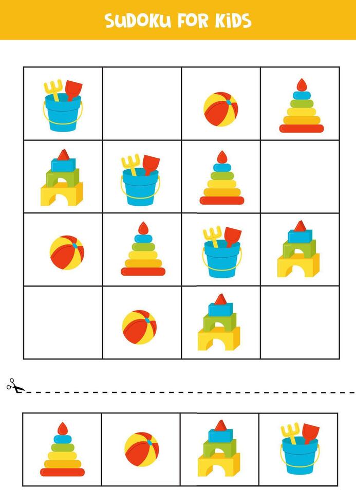 Educational Sudoku game with cute cartoon toys. vector