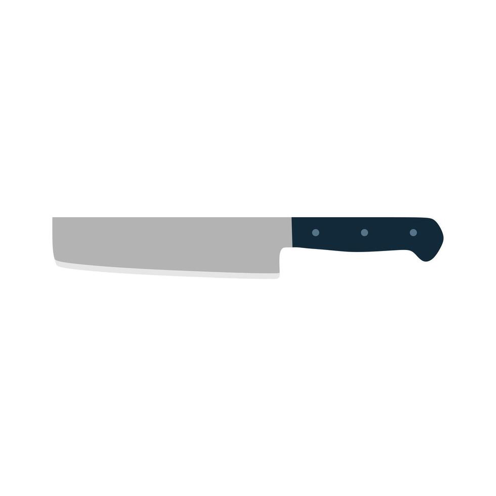 nakiri japanese chef knife flat design illustration isolated on white background. Sharp chef's tool with steel blade, wooden handle. A simple culinary sketch, chopper for cutting meat, fish vector