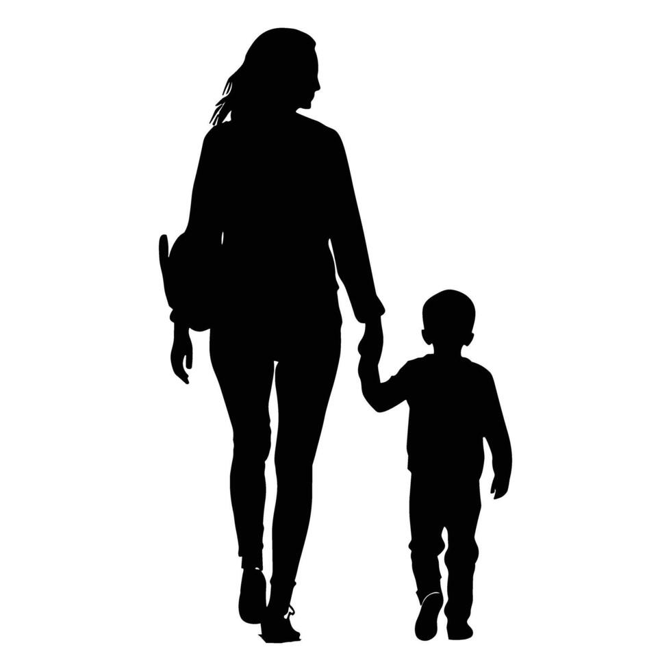 Mom and son, mother and son black silhouette. vector