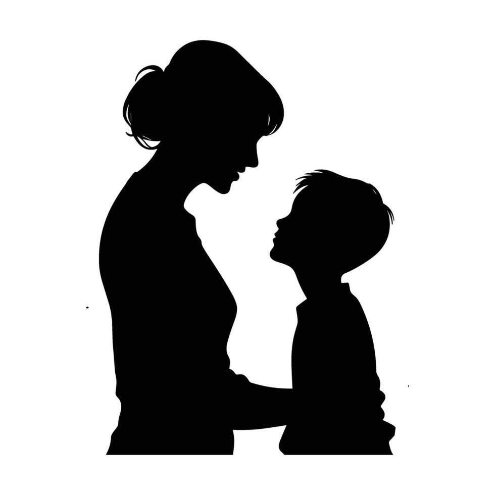 Mom and son, mother and son black silhouette. vector