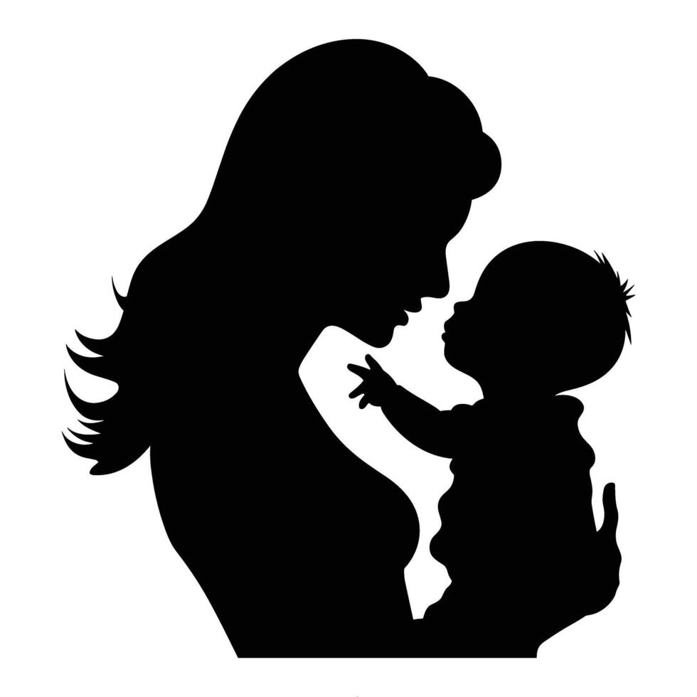 Mom and son, mother and son black silhouette. vector