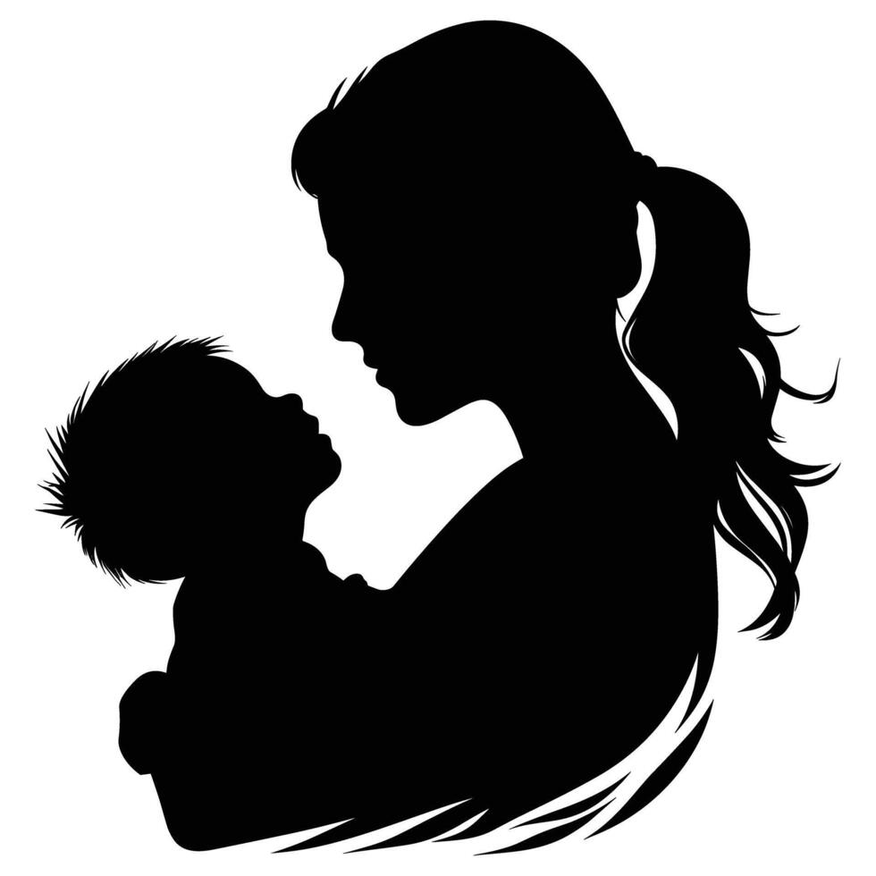 Mom and son, mother and son black silhouette. vector