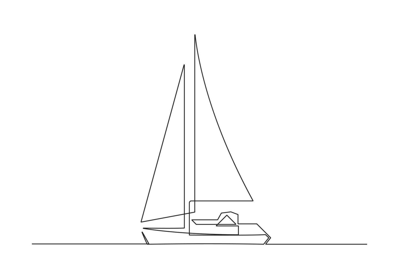 Continuous one line drawing of sailboat pro illustration vector