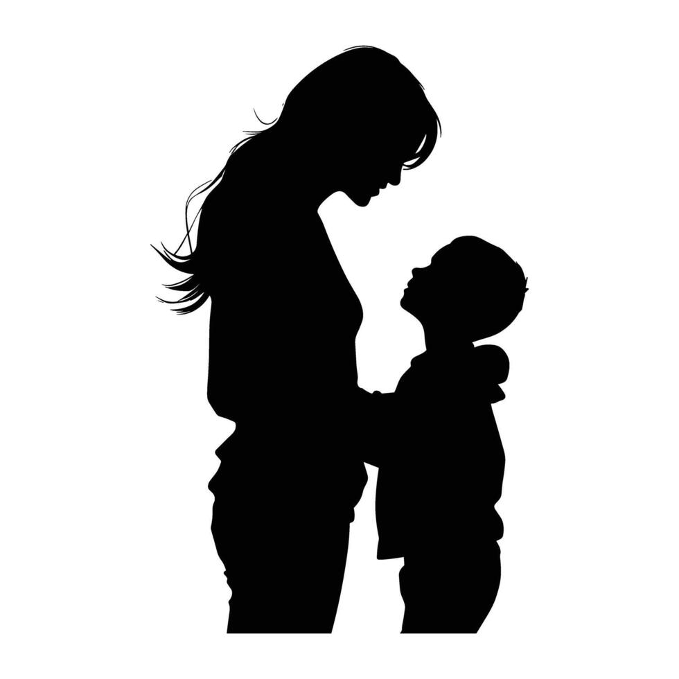 Mom and son, mother and son black silhouette. vector